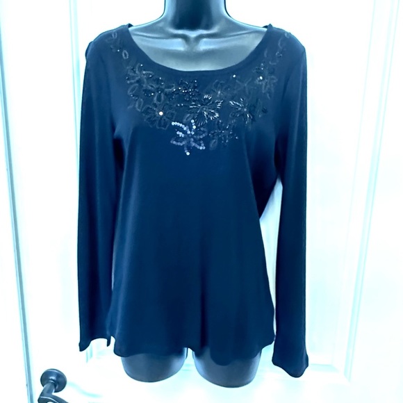 Lauren Ralph Lauren Tops - LAUREN Ralph Lauren Navy Blue Long Sleeve Top - Beaded Design - size M